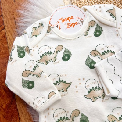 CONJ. DE MALHA 3 PEÇAS -  My Little Dino - Off White e Verde Militar